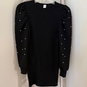 Black Girls Dress with Pearl Details